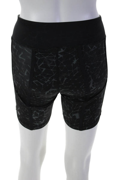 Lululemon Womens Printed Mid Rise Pull On Biker Shorts Black Grey Size 4