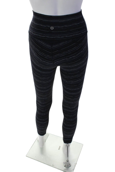 Lululemon Womens Striped High Rise Pull On Leggings Navy Blue White Size 4