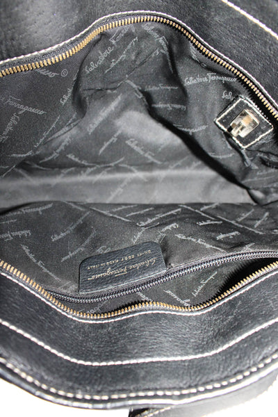 Salvatore Ferragamo Womens Leather Top Handle Shoulder Bag Purse Black