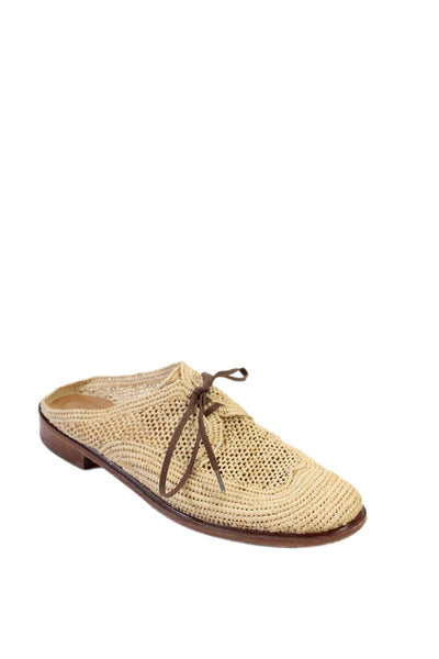 Clergerie Womens Straw Lace Up Slide On Oxford Flats Beige Size 38.5 8.5