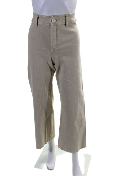 Miou Muse Womens Cotton High Rised Buttoned Straight Leg Pants Beige Size S