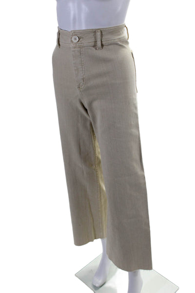 Miou Muse Womens Cotton High Rised Buttoned Straight Leg Pants Beige Size S