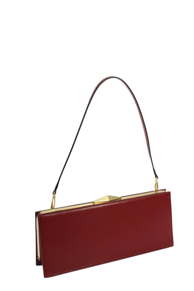 Jimmy Choo Womens Leather Gold Tone Clasp Closure Shoulder Handbag Red