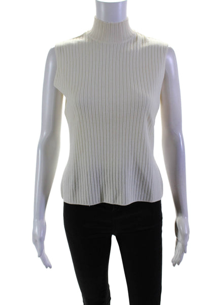 St. John Collection By Marie Gray Woimens Ribbed Mock Neck Knit Top White Size P