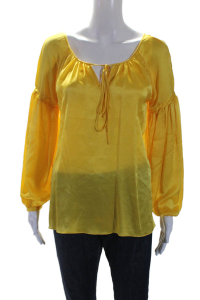 Cris Barros Womens Silk Long Sleeve Pullover Blouse Top Yellow Size  38