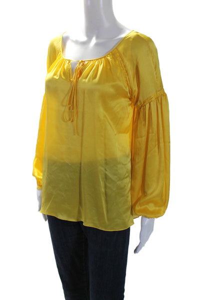 Cris Barros Womens Silk Long Sleeve Pullover Blouse Top Yellow Size  38