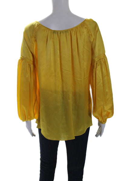 Cris Barros Womens Silk Long Sleeve Pullover Blouse Top Yellow Size  38