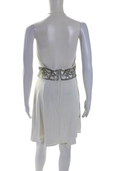 Daslu Couture Womens Draped Beaded Sleeveless Zip Up Halter Dress White Size 36