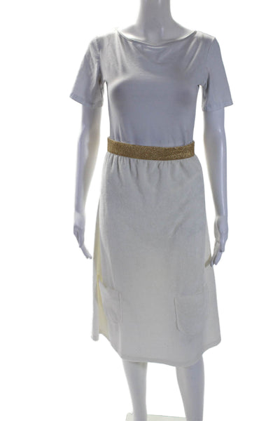 Jo De Mer Womens Metallic Cotton Blend Elastic Waist Skirt Cream Size 2