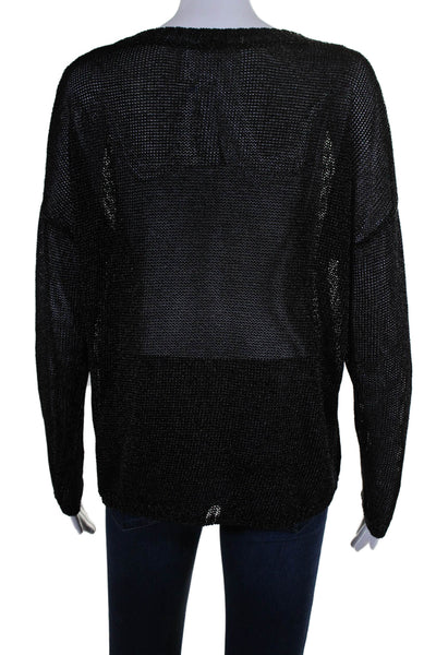 Vince Womens Mesh Round Neck Textured Long Sleeve Pullover Sweater Black Size M