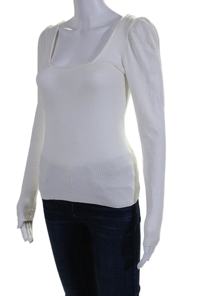 The Range Womens Long Sleeve Rib Knit Long Sleeve Top White Size XS