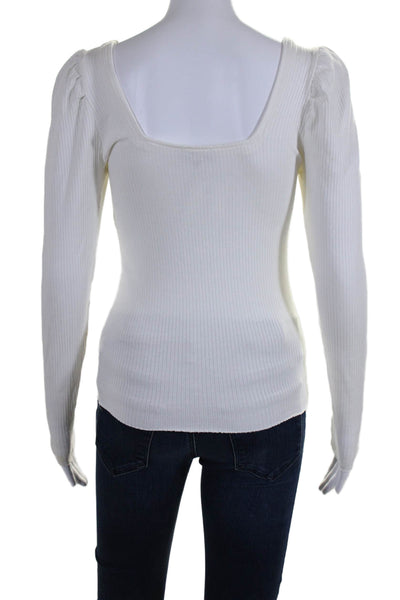 The Range Womens Long Sleeve Rib Knit Long Sleeve Top White Size XS