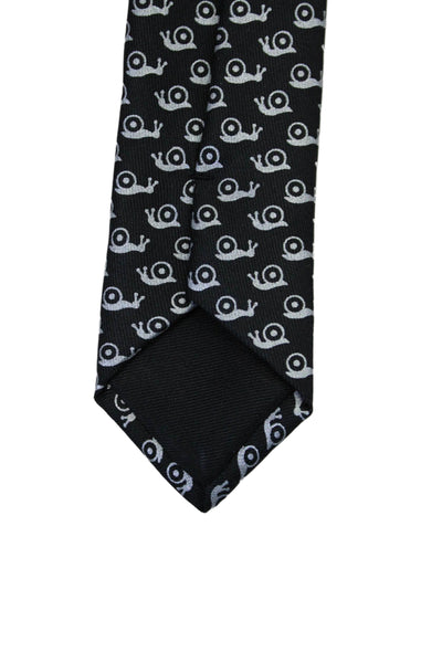 Hermes Mens Silk Snail Novelty Print Wide Classic Length Necktie Black Grey