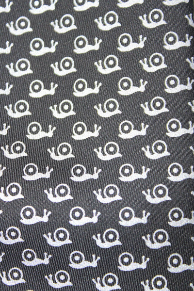 Hermes Mens Silk Snail Novelty Print Wide Classic Length Necktie Black Grey