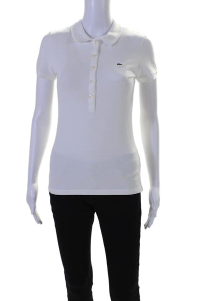 Lacoste Wopmens Short Sleeves Crew Neck Polo Shirt White Cotton Size EUR 38