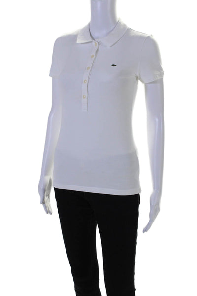 Lacoste Wopmens Short Sleeves Crew Neck Polo Shirt White Cotton Size EUR 38