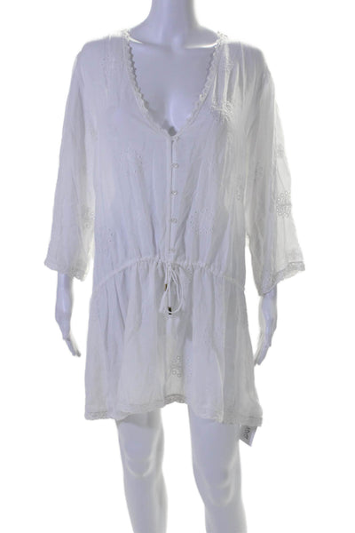 Melissa Odabash Womens Eyelet Long Sleeves A Line Dress White Size One Size