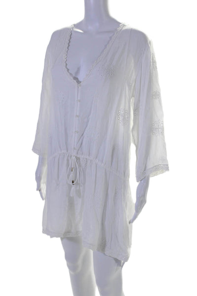 Melissa Odabash Womens Eyelet Long Sleeves A Line Dress White Size One Size