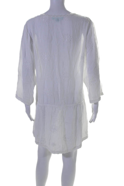 Melissa Odabash Womens Eyelet Long Sleeves A Line Dress White Size One Size