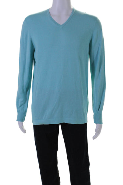 Vilebrequin Mens Long Sleeves Pullover V Neck Sweater Blue Cotton Size EUR 50