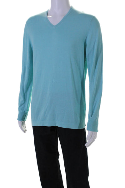 Vilebrequin Mens Long Sleeves Pullover V Neck Sweater Blue Cotton Size EUR 50