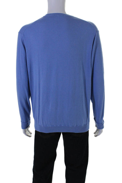 Raffi Mens Long Sleeves Pullover V Neck Sweater Blue Cotton Size Medium