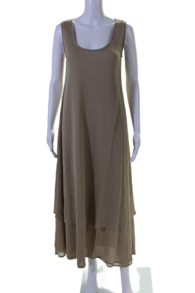 Badgley Mischka Womens Layered Round Neck Sleeveless Maxi Dress Beige Size S