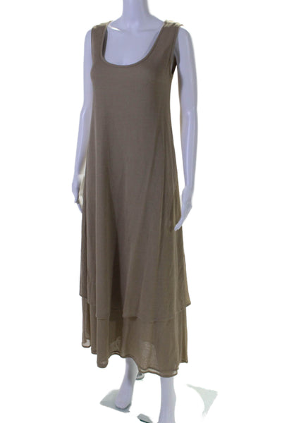 Badgley Mischka Womens Layered Round Neck Sleeveless Maxi Dress Beige Size S