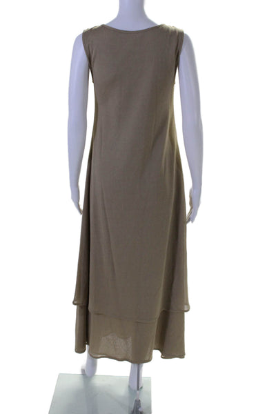 Badgley Mischka Womens Layered Round Neck Sleeveless Maxi Dress Beige Size S