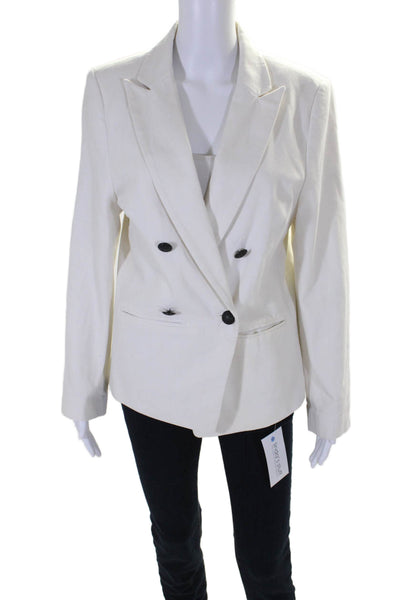 Central Park West Womens Notched Lapel One Button Blazer White Size 4