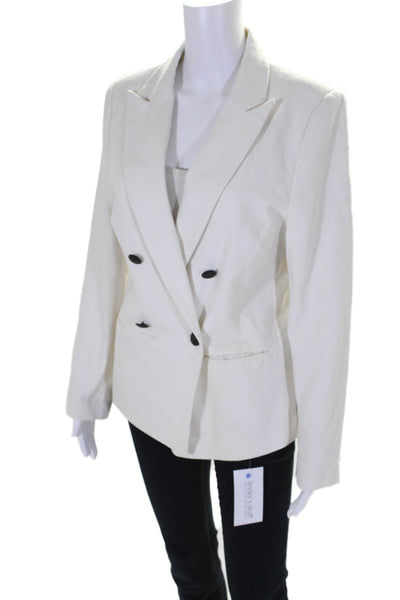 Central Park West Womens Notched Lapel One Button Blazer White Size 4