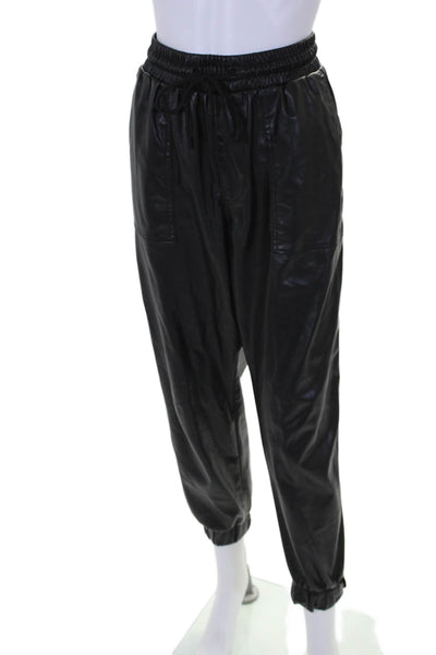 Blank NYC Womens Faux Leather Drawstring Waist Joggers Black Size 30
