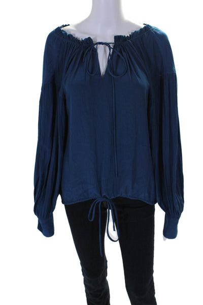 Calvin Rucker Womens Long Sleeve V Neck Drawstring Blouse Blue Size M