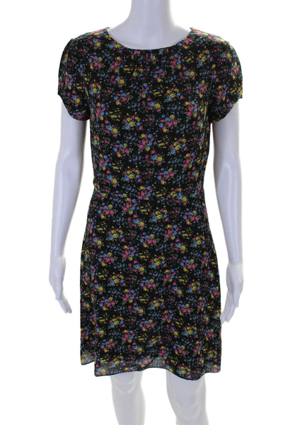 Saint Laurent Womens Floral Print Short Sleeves A Line Dress Black Size EUR 36