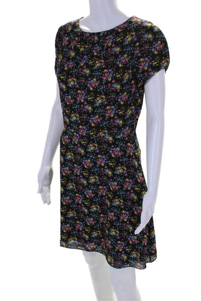 Saint Laurent Womens Floral Print Short Sleeves A Line Dress Black Size EUR 36