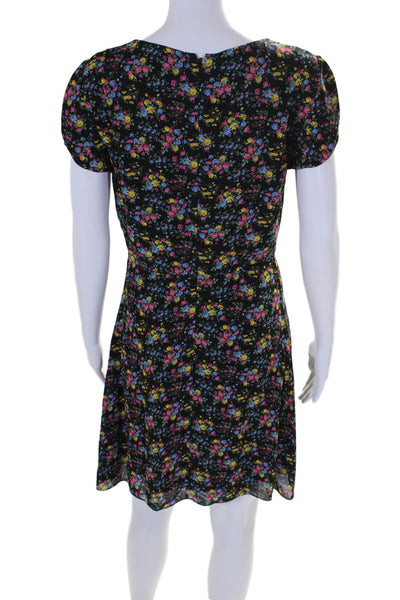 Saint Laurent Womens Floral Print Short Sleeves A Line Dress Black Size EUR 36