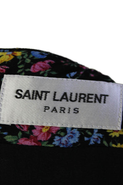 Saint Laurent Womens Floral Print Short Sleeves A Line Dress Black Size EUR 36