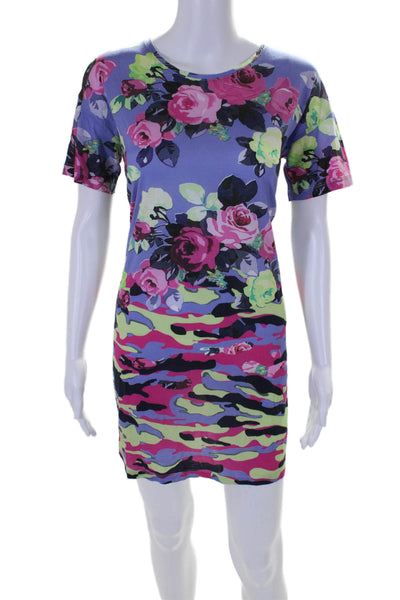 Carven Womens Floral Print Short Sleeves Shirt Dress Multi Colored Size Small