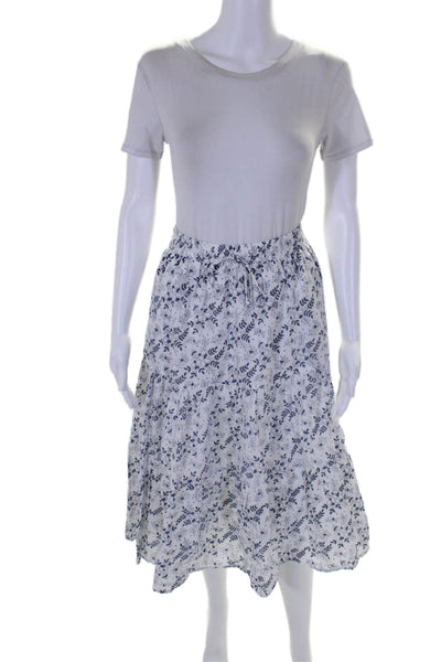 Cleobella Womens Floral Print A Line Maxi Skirt White Blue Cotton Size Small