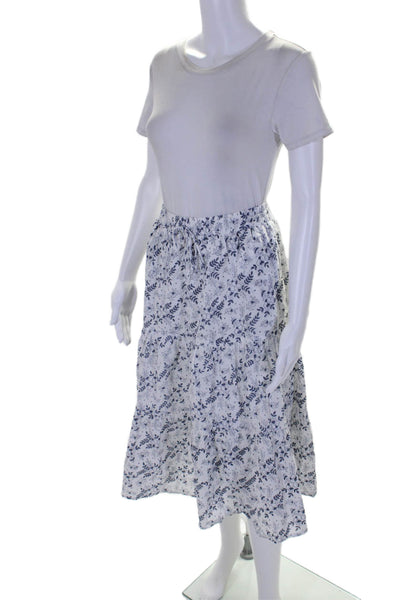 Cleobella Womens Floral Print A Line Maxi Skirt White Blue Cotton Size Small