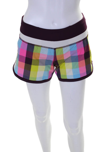 Lululemon Womens Plaid Mid Rise Pull On Athletic Shorts Multi Colored Size 4