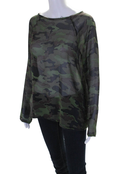 Nili Lotan Womens Silk Camouflage Print Blouse Green Black Size Extra Small