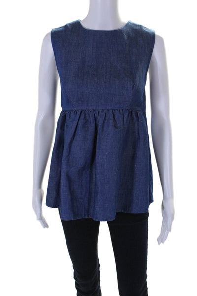 Co. Barneys New York Womens Sleeveless Tank Top Blue Cotton Blend Size Small