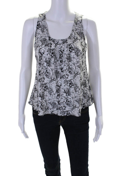 Band Of Outsiders Womens Floral Print Sleeveless Tank Top White Black Size 2