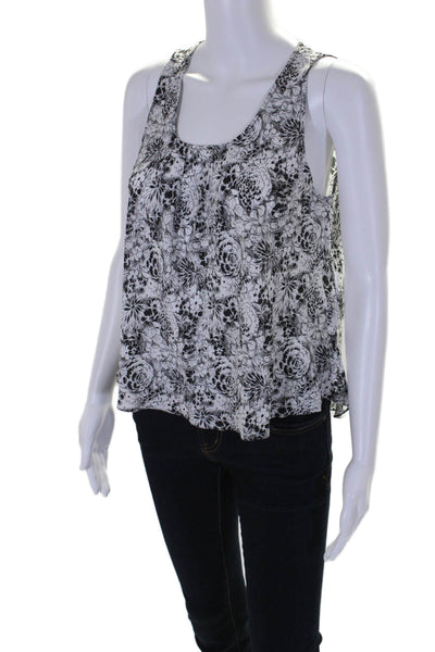 Band Of Outsiders Womens Floral Print Sleeveless Tank Top White Black Size 2