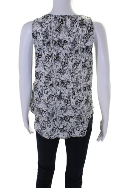 Band Of Outsiders Womens Floral Print Sleeveless Tank Top White Black Size 2