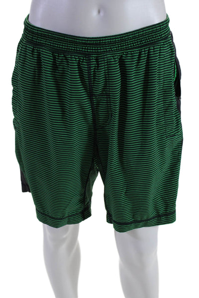 Lululemon Mens Elastic Waistband Striped Lightweight Shorts Green Black Large