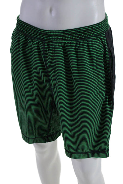 Lululemon Mens Elastic Waistband Striped Lightweight Shorts Green Black Large