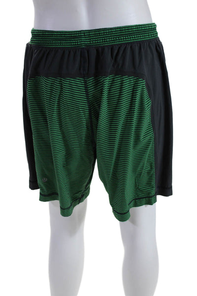 Lululemon Mens Elastic Waistband Striped Lightweight Shorts Green Black Large