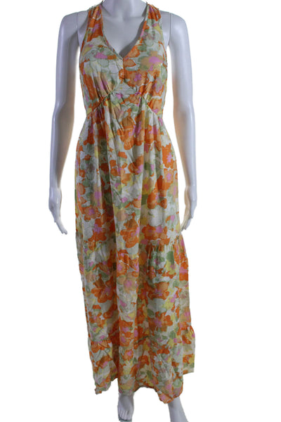 Japna Womens Abstract Print Tiered Halter Maxi Sundress Multicolor Size S